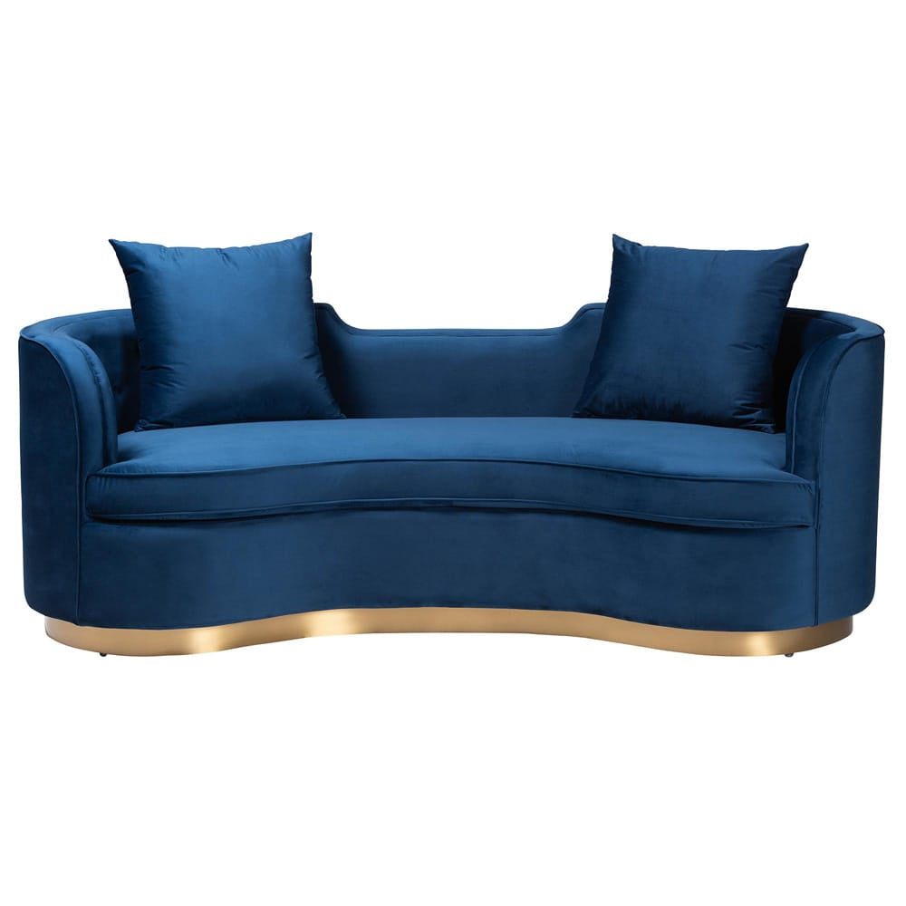 Baxton Studio - Deserae Sofa in Navy Blue/Gold - TSF-7021-Navy Blue Velvet-Sofa view 2