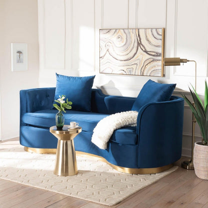 Baxton Studio - Deserae Sofa in Navy Blue/Gold - TSF-7021-Navy Blue Velvet-Sofa view 8