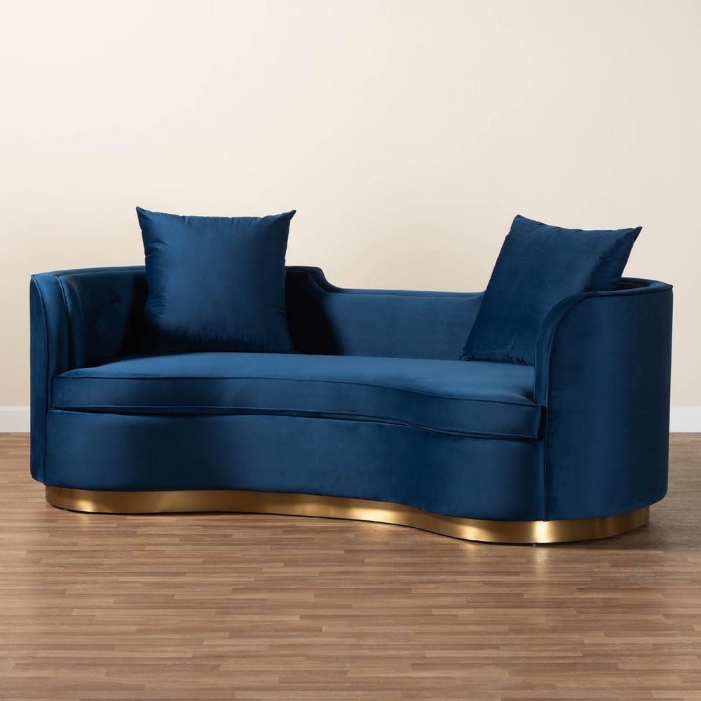 Baxton Studio - Deserae Sofa in Navy Blue/Gold - TSF-7021-Navy Blue Velvet-Sofa view 9
