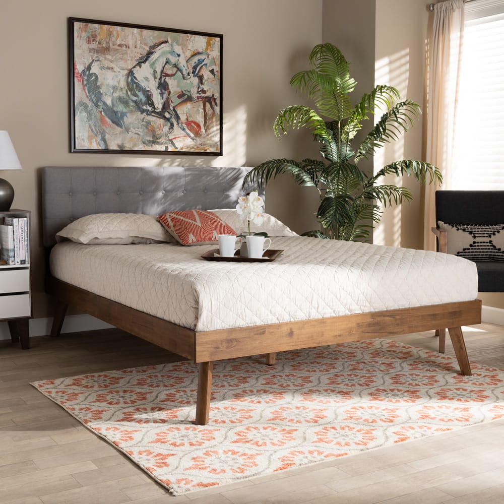 Baxton Studio - Devan King Size Bed Frame in Light Grey/Walnut - SW8168-Light Grey/Walnut-M17-King view 6