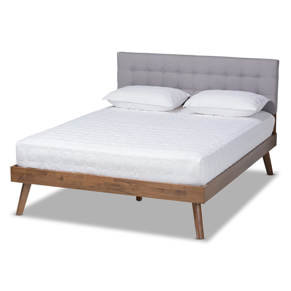 Baxton Studio - Devan Queen Size Bed Frame in Light Grey/Walnut - SW8168-Light Grey/Walnut-M17-Queen view 1