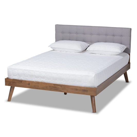 Baxton Studio - Devan Queen Size Bed Frame in Light Grey/Walnut - SW8168-Light Grey/Walnut-M17-Queen view 1