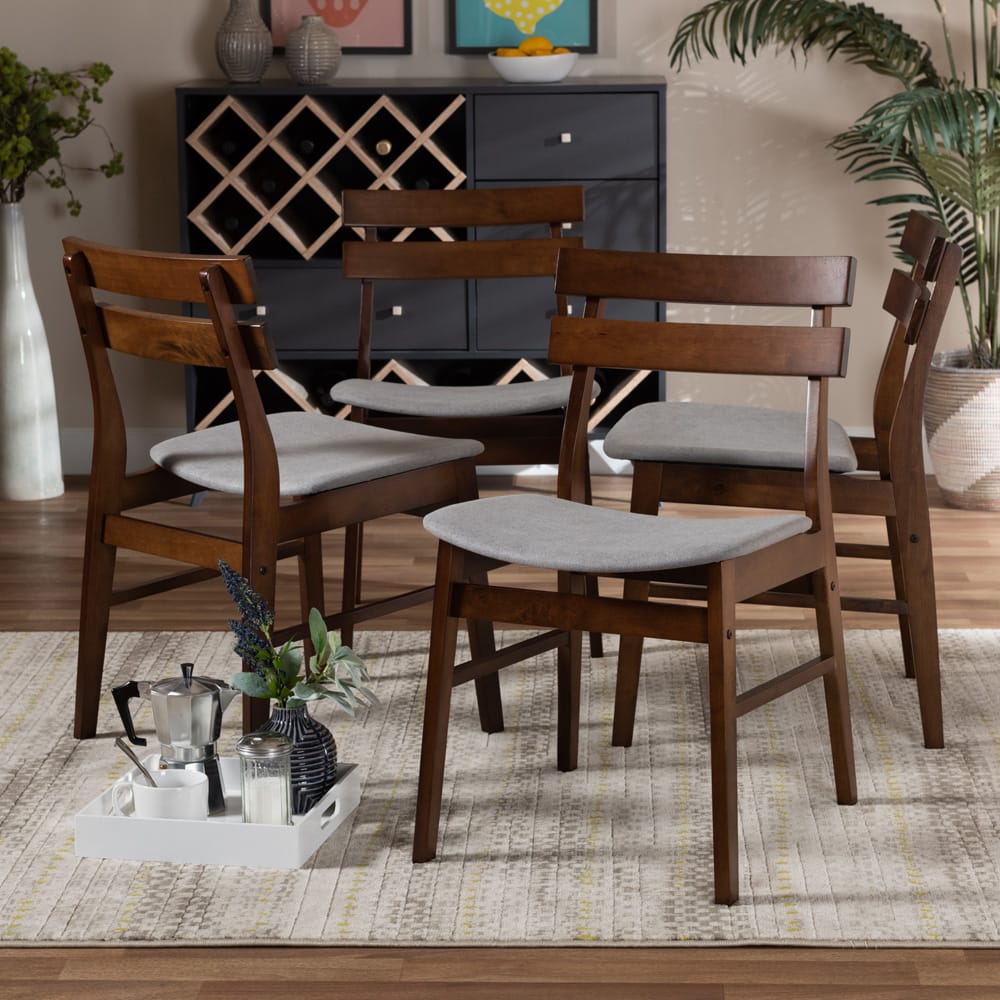 Baxton Studio - Devlin Set of 4 Dining Chairs in Light Grey/Walnut - Delvin-Smoke/Walnut-DC view 4
