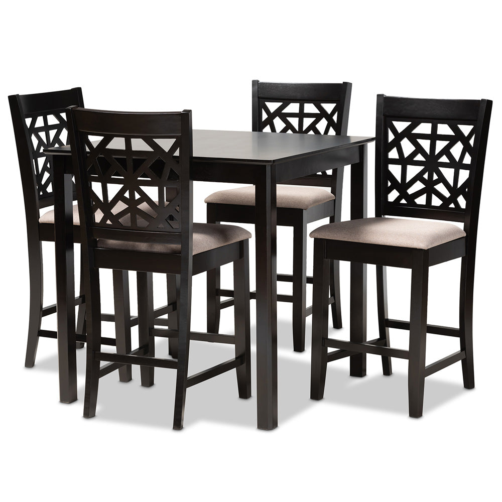Baxton Studio - Devon Pub Set in Sand/Espresso Brown - RH310P-Sand/Dark Brown-5PC Pub Set view 1