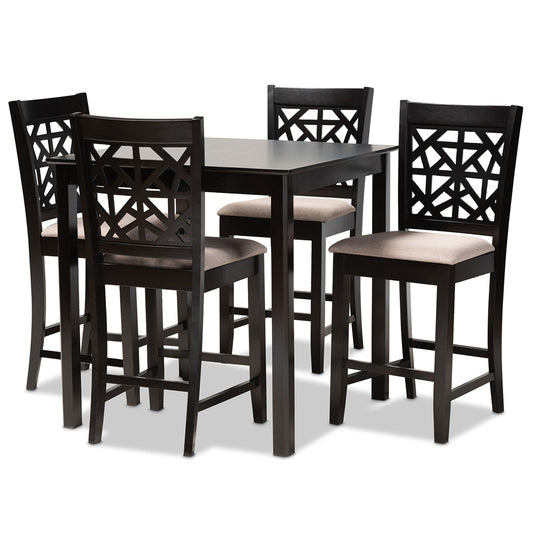 Baxton Studio - Devon Pub Set in Sand/Espresso Brown - RH310P-Sand/Dark Brown-5PC Pub Set view 1