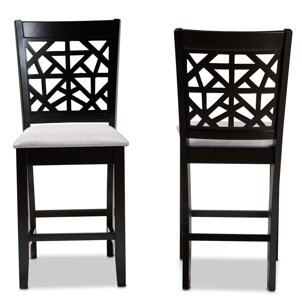 Baxton Studio - Devon Set of 2 Pub Stools in Grey/Espresso Brown - RH310P-Grey/Dark Brown-PC view 2