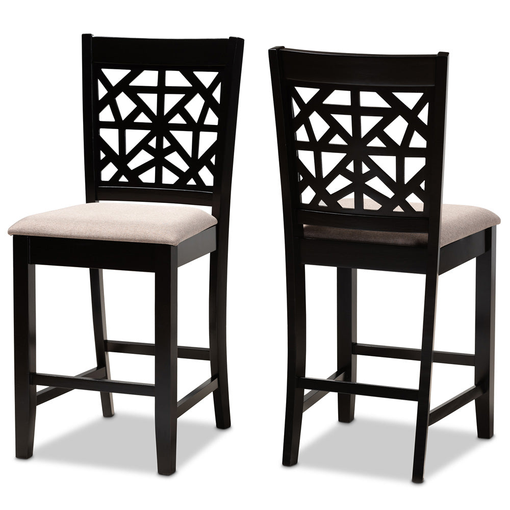 Baxton Studio - Devon Set of 2 Pub Stools in Sand/Espresso Brown - RH310P-Sand/Dark Brown-PC view 1