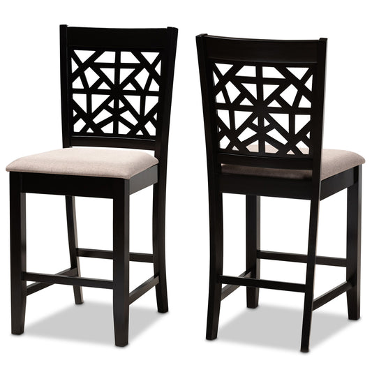 Baxton Studio - Devon Set of 2 Pub Stools in Sand/Espresso Brown - RH310P-Sand/Dark Brown-PC view 1