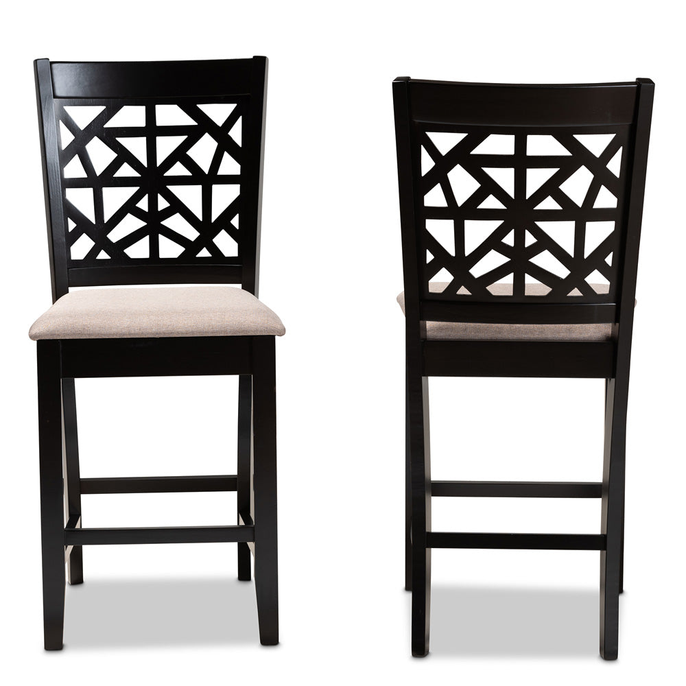 Baxton Studio - Devon Set of 2 Pub Stools in Sand/Espresso Brown - RH310P-Sand/Dark Brown-PC view 2