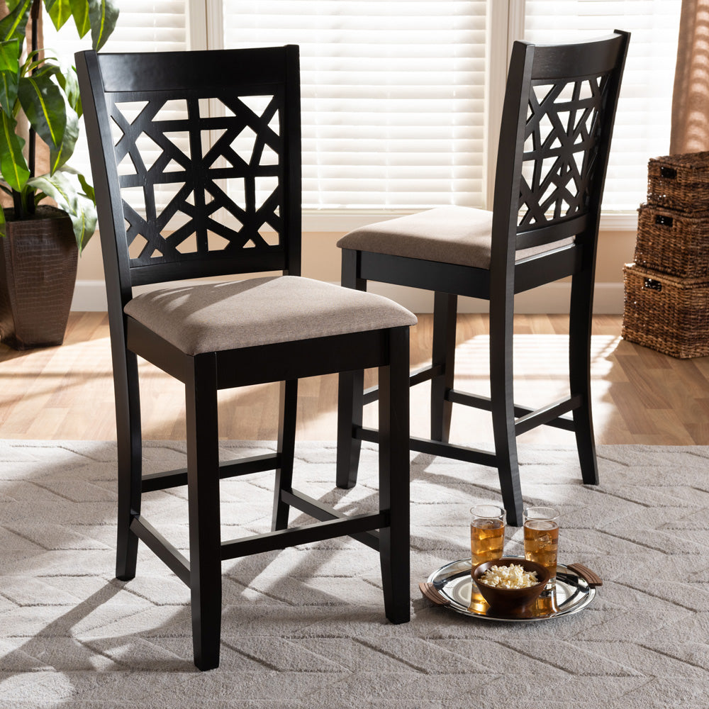Baxton Studio - Devon Set of 2 Pub Stools in Sand/Espresso Brown - RH310P-Sand/Dark Brown-PC view 6