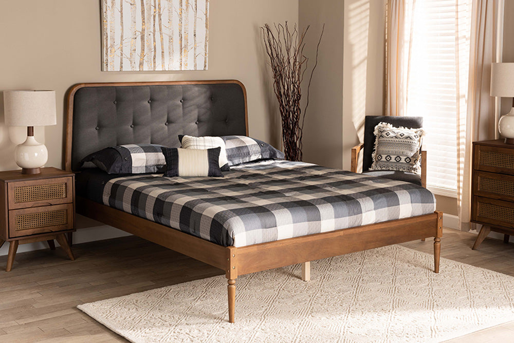 Baxton Studio - Diantha Full Size Bed - MG0061-Dark Grey/Walnut-Full view 5