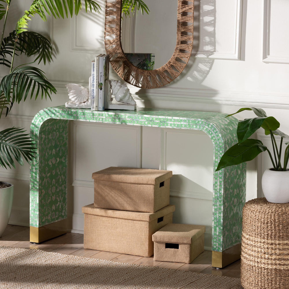 Baxton Studio - Didrika Console Table in Seafoam Green/Gold - F232-FT36-Console Table view 6