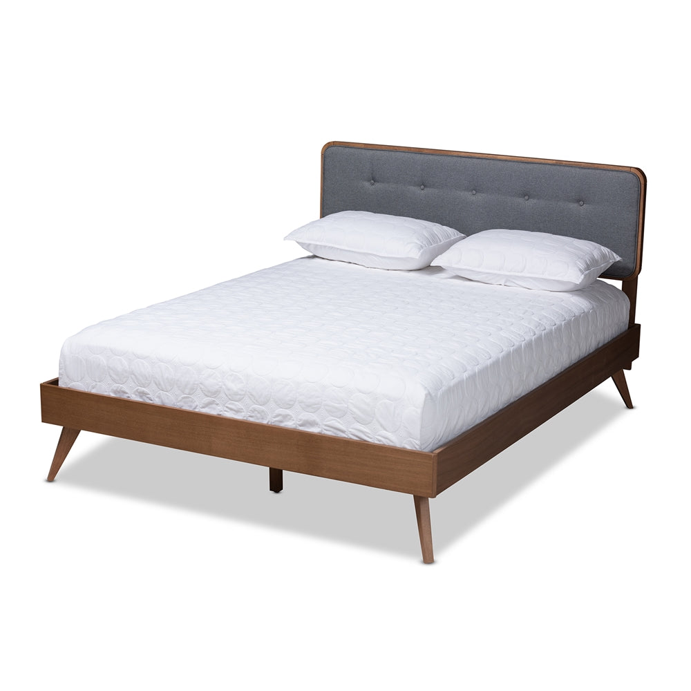 Baxton Studio - Dilara Queen Size Bed in Dark Gray/Walnut - Dilara-Dark Grey/Ash Walnut-Queen view 1