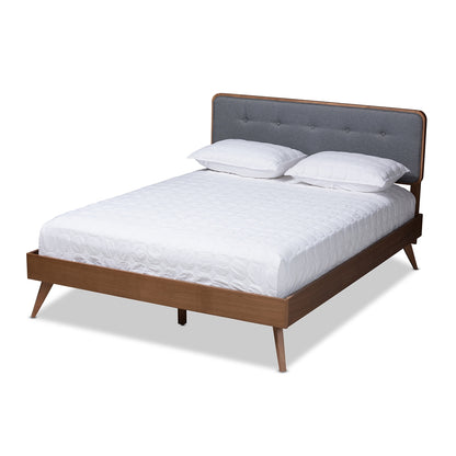 Baxton Studio - Dilara Queen Size Bed in Dark Gray/Walnut - Dilara-Dark Grey/Ash Walnut-Queen view 1
