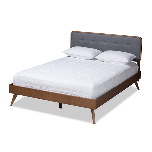 Baxton Studio - Dilara Queen Size Bed in Dark Gray/Walnut - Dilara-Dark Grey/Ash Walnut-Queen view 1