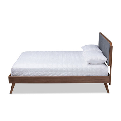Baxton Studio - Dilara Queen Size Bed in Dark Gray/Walnut - Dilara-Dark Grey/Ash Walnut-Queen view 2