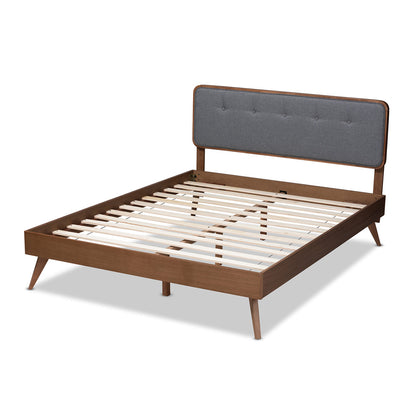 Baxton Studio - Dilara Queen Size Bed in Dark Gray/Walnut - Dilara-Dark Grey/Ash Walnut-Queen view 3