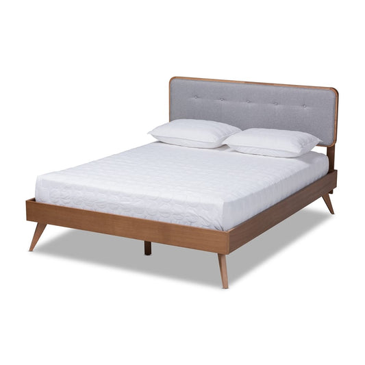 Baxton Studio - Dilara Queen Size Bed in Gray/Walnut - Dilara-Light Grey/Ash Walnut-Queen view 1
