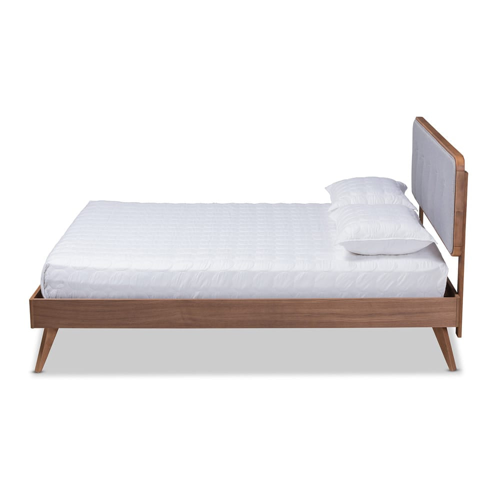 Baxton Studio - Dilara Queen Size Bed in Gray/Walnut - Dilara-Light Grey/Ash Walnut-Queen view 2