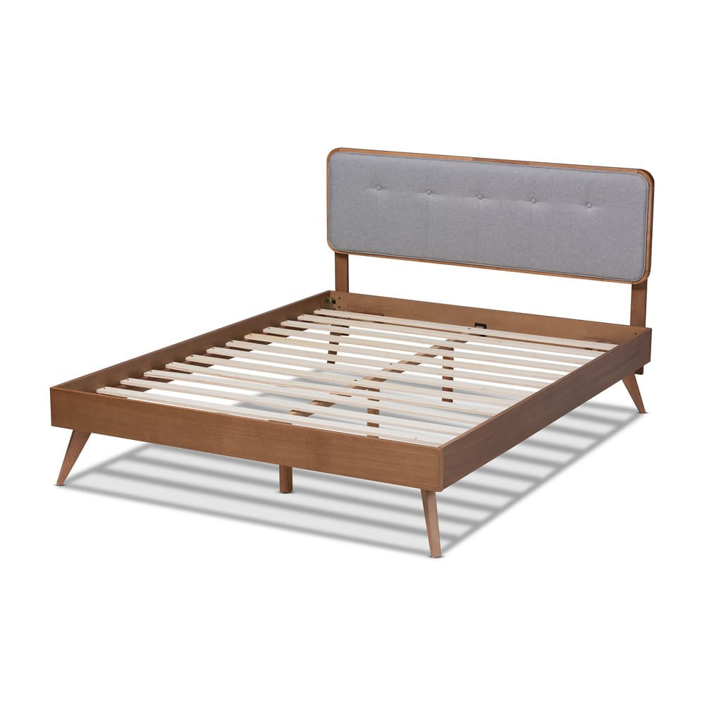 Baxton Studio - Dilara Queen Size Bed in Gray/Walnut - Dilara-Light Grey/Ash Walnut-Queen view 3
