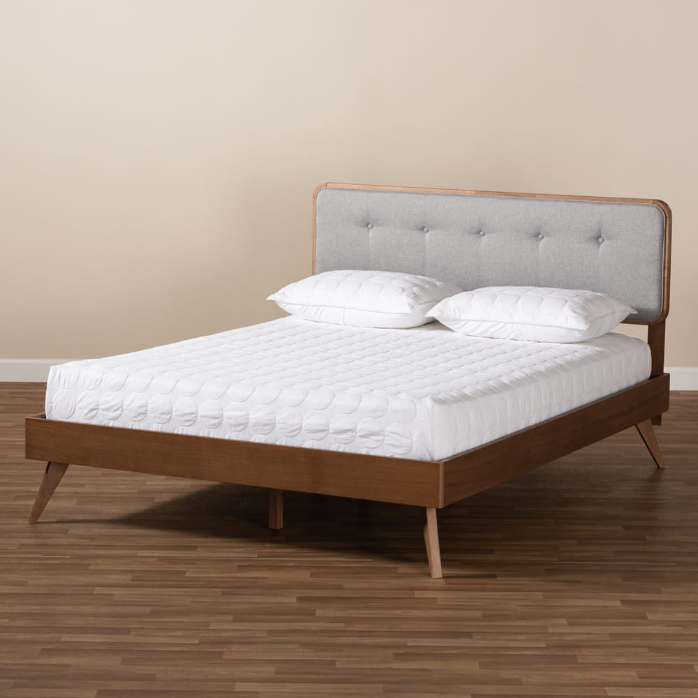 Baxton Studio - Dilara Queen Size Bed in Gray/Walnut - Dilara-Light Grey/Ash Walnut-Queen view 6