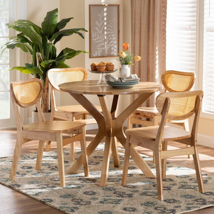 Baxton Studio - Donato Dining Set in Oak Brown/Light Brown - RH256C-Natural Rattan-Round-5PC Dining Set view 8