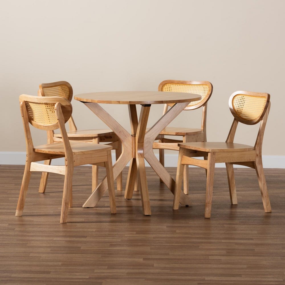 Baxton Studio - Donato Dining Set in Oak Brown/Light Brown - RH256C-Natural Rattan-Round-5PC Dining Set view 9