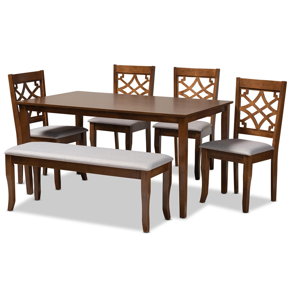 Baxton Studio - Dori Dining Set in Grey/Walnut - RH331C-Grey/Walnut-6PC Dining Set view 1