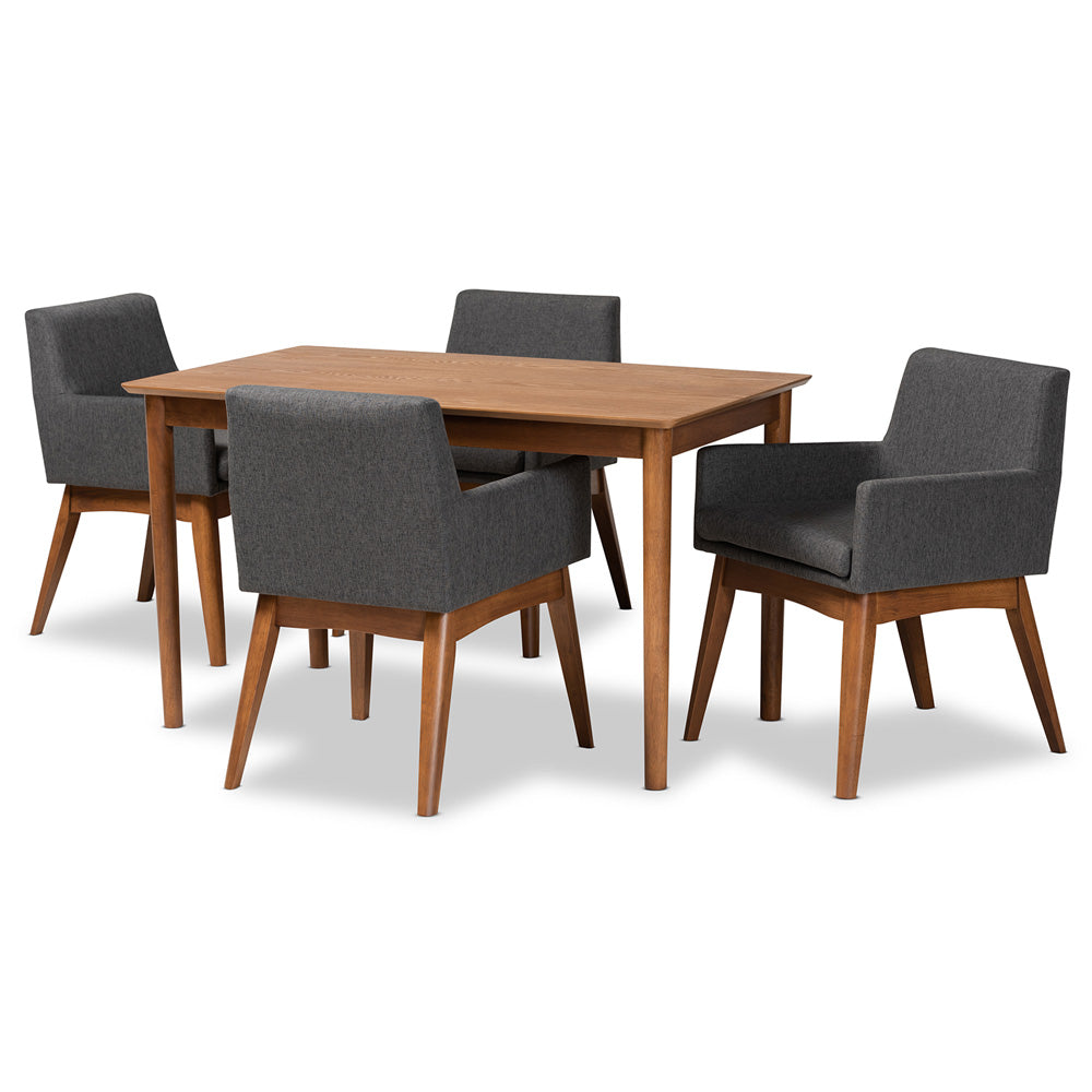Baxton Studio - Dorina Dining Set in Dark Grey/Walnut Brown - BBT5281-Dark Grey/Walnut-5PC Dining Set view 1