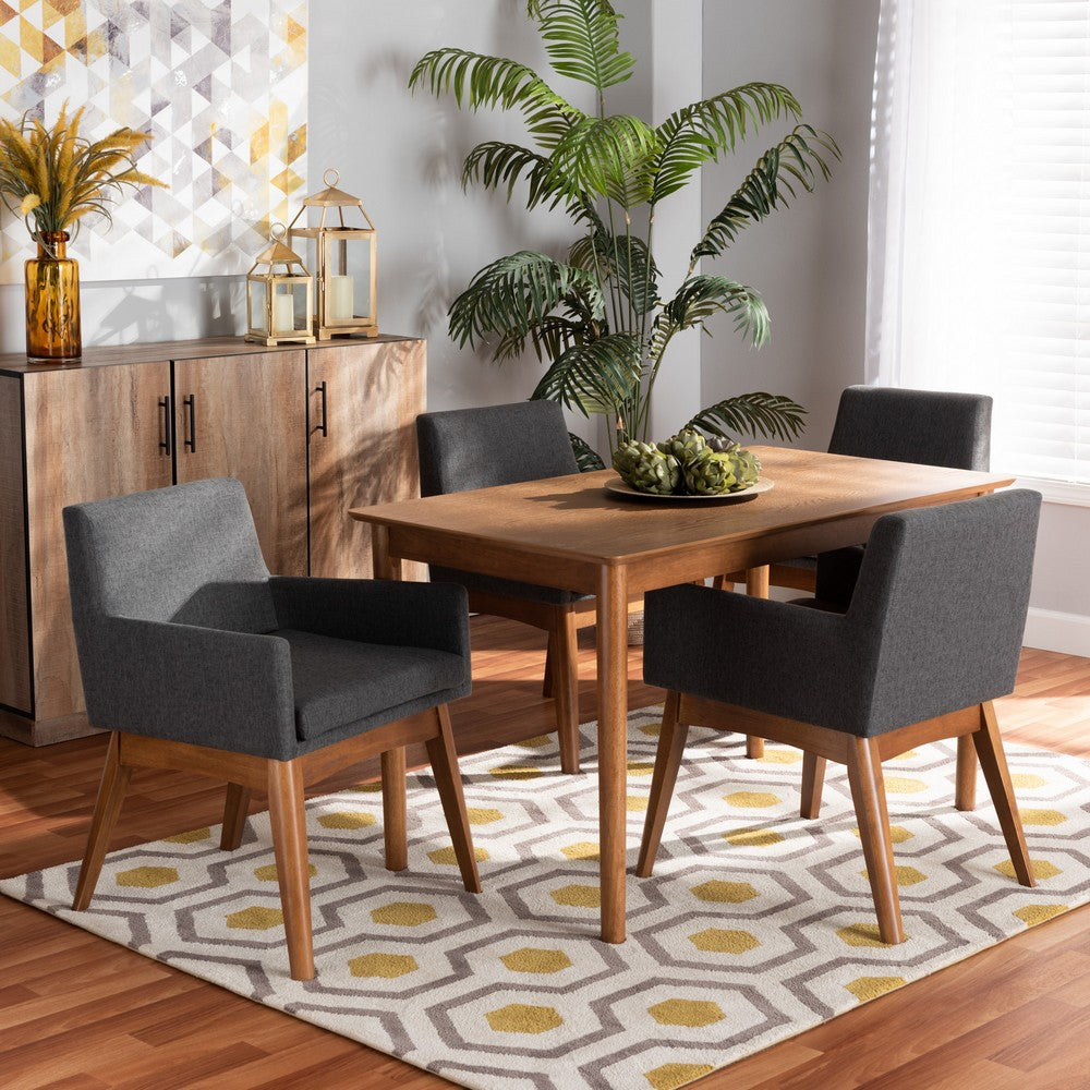 Baxton Studio - Dorina Dining Set in Dark Grey/Walnut Brown - BBT5281-Dark Grey/Walnut-5PC Dining Set view 7