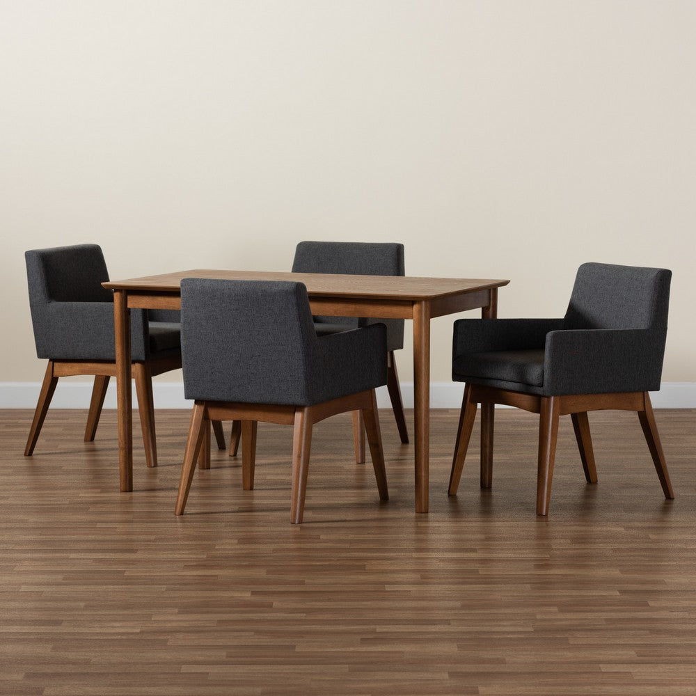 Baxton Studio - Dorina Dining Set in Dark Grey/Walnut Brown - BBT5281-Dark Grey/Walnut-5PC Dining Set view 8