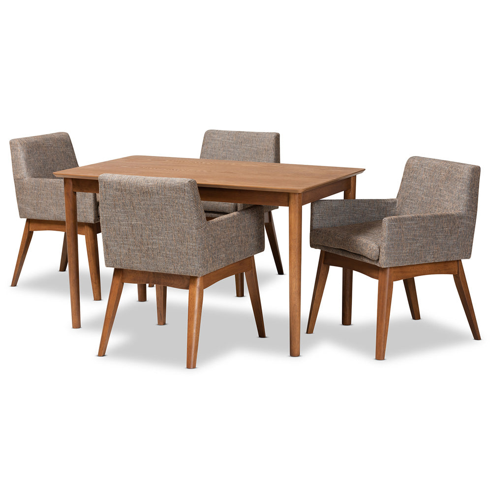 Baxton Studio - Dorina Dining Set in Grey/Brown/Walnut Brown - BBT5281-Gravel/Walnut-5PC Dining Set view 1