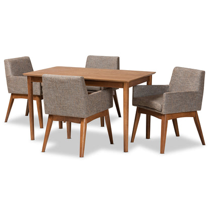 Baxton Studio - Dorina Dining Set in Grey/Brown/Walnut Brown - BBT5281-Gravel/Walnut-5PC Dining Set view 1