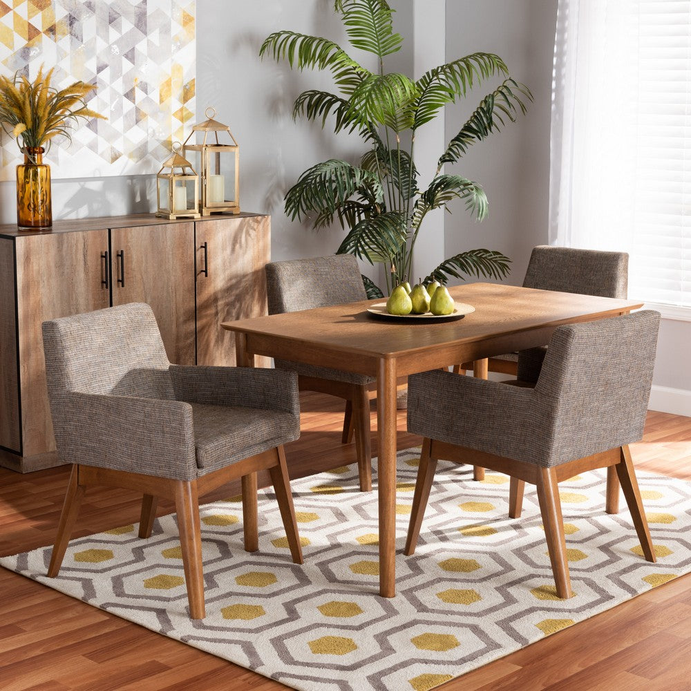 Baxton Studio - Dorina Dining Set in Grey/Brown/Walnut Brown - BBT5281-Gravel/Walnut-5PC Dining Set view 7