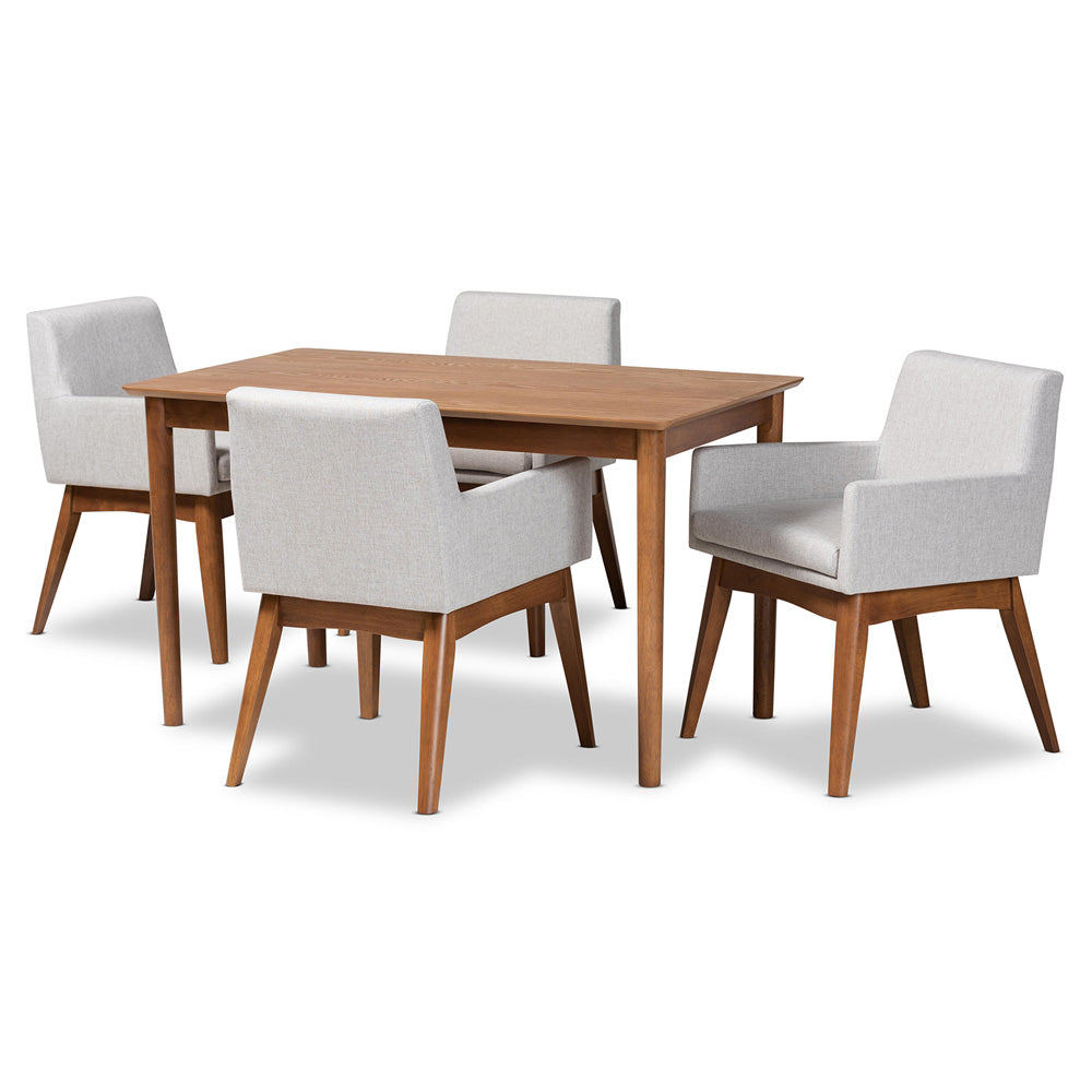 Baxton Studio - Dorina Dining Set in Greyish Beige/Walnut Brown - BBT5281-Greyish Beige/Walnut-5PC Dining Set view 1