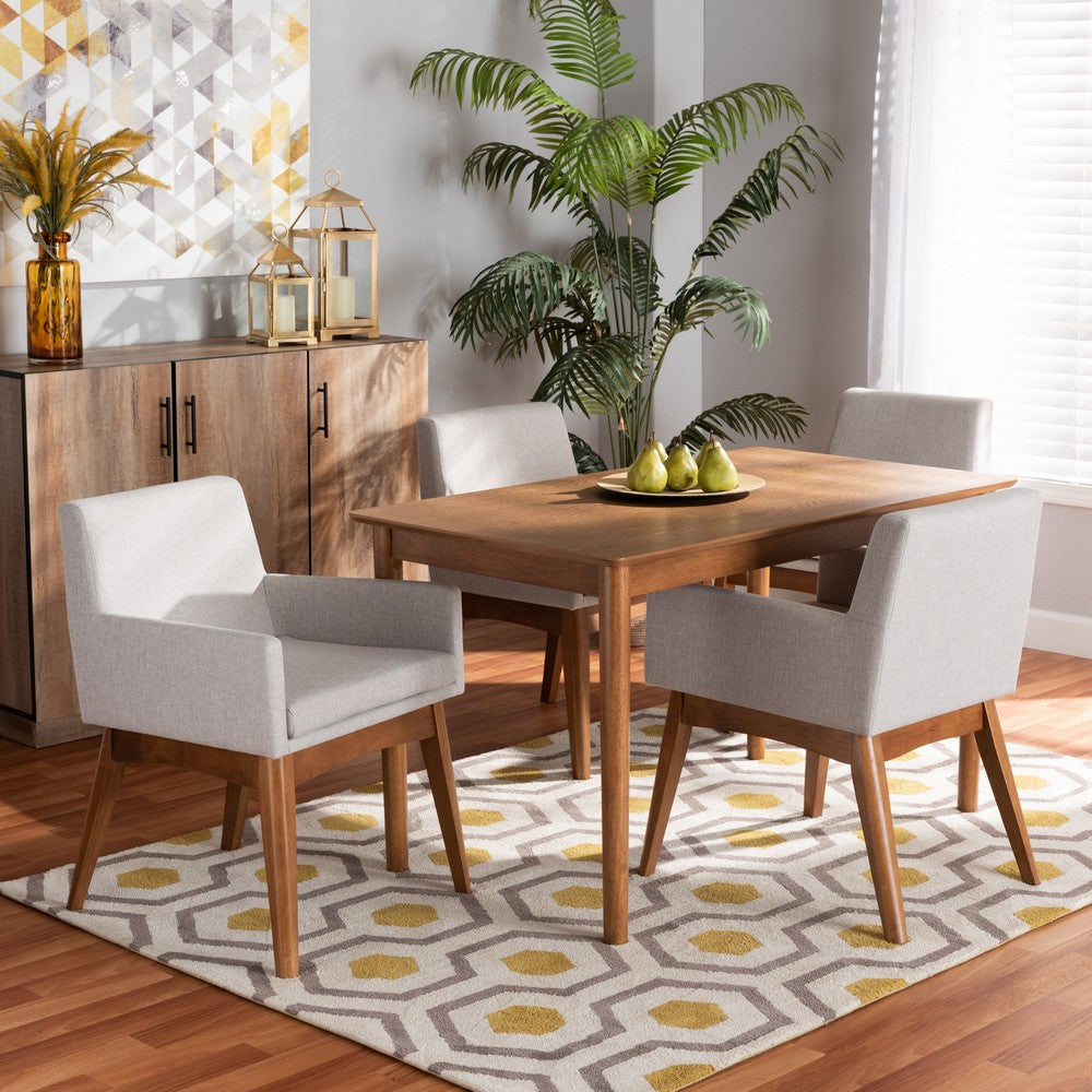 Baxton Studio - Dorina Dining Set in Greyish Beige/Walnut Brown - BBT5281-Greyish Beige/Walnut-5PC Dining Set view 7