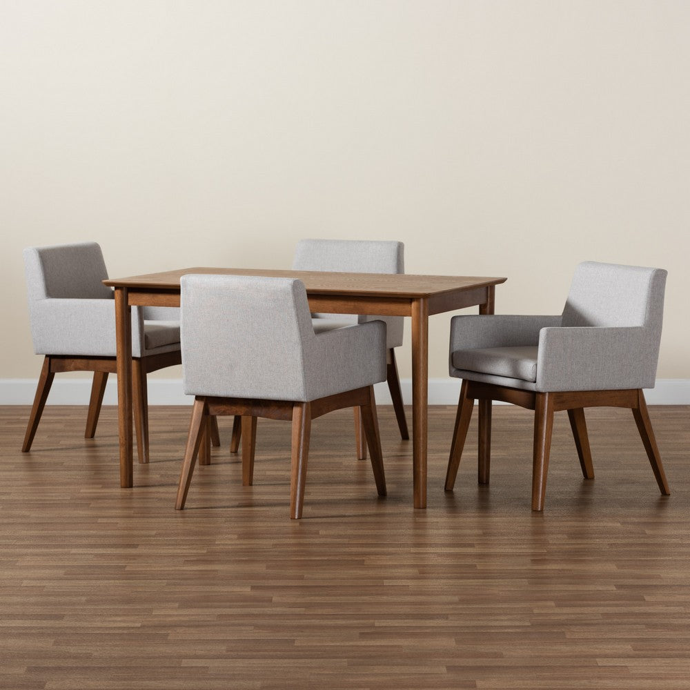 Baxton Studio - Dorina Dining Set in Greyish Beige/Walnut Brown - BBT5281-Greyish Beige/Walnut-5PC Dining Set view 8
