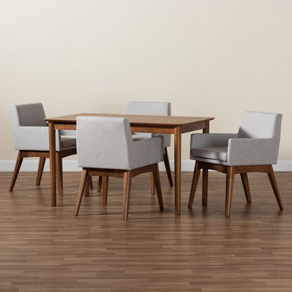 Baxton Studio - Dorina Dining Set in Greyish Beige/Walnut Brown - BBT5281-Greyish Beige/Walnut-5PC Dining Set view 8