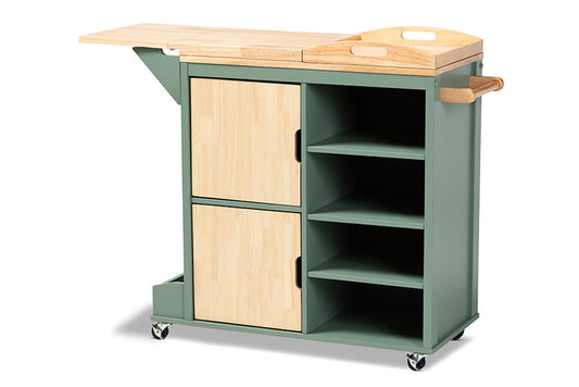 Baxton Studio - Dorthy Kitchen Cart - RT670-OCC-Natural/Dark Green-Cart view 1