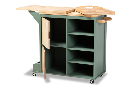 Baxton Studio - Dorthy Kitchen Cart - RT670-OCC-Natural/Dark Green-Cart view 2