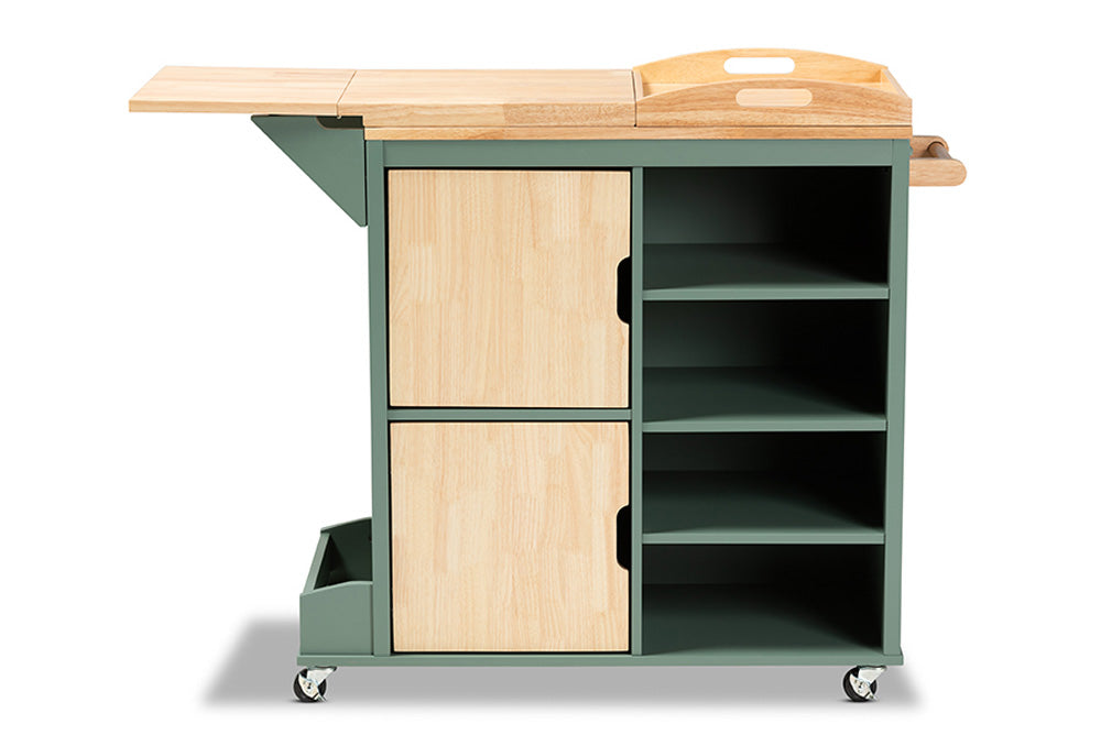 Baxton Studio - Dorthy Kitchen Cart - RT670-OCC-Natural/Dark Green-Cart view 3