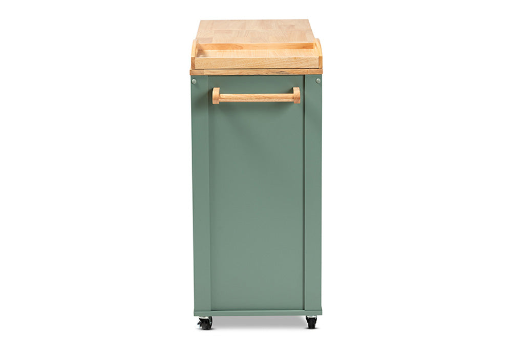 Baxton Studio - Dorthy Kitchen Cart - RT670-OCC-Natural/Dark Green-Cart view 4