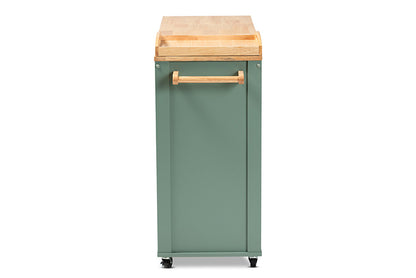 Baxton Studio - Dorthy Kitchen Cart - RT670-OCC-Natural/Dark Green-Cart view 4