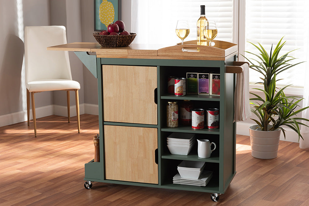 Baxton Studio - Dorthy Kitchen Cart - RT670-OCC-Natural/Dark Green-Cart view 5