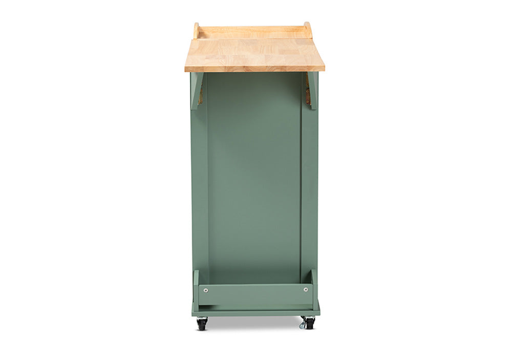 Baxton Studio - Dorthy Kitchen Cart - RT670-OCC-Natural/Dark Green-Cart view 7