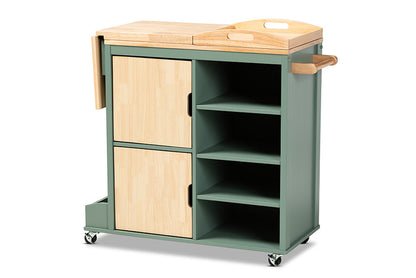 Baxton Studio - Dorthy Kitchen Cart - RT670-OCC-Natural/Dark Green-Cart view 8