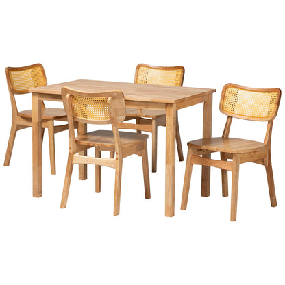 Baxton Studio - Dulcet Dining Set in Oak Brown/Light Brown - RH257C-Natural Rattan-Rectangle-5PC Dining Set view 1
