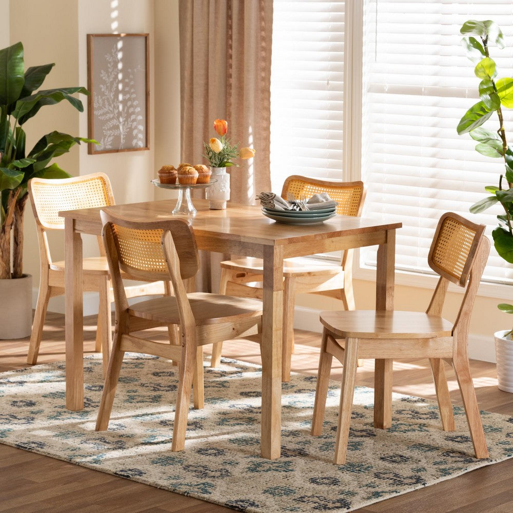 Baxton Studio - Dulcet Dining Set in Oak Brown/Light Brown - RH257C-Natural Rattan-Rectangle-5PC Dining Set view 8
