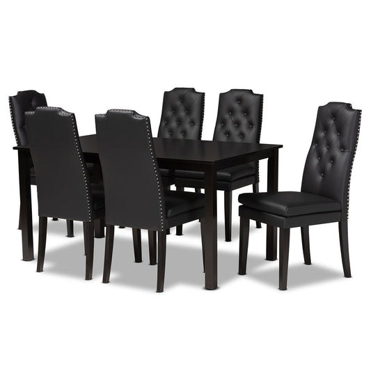 Baxton Studio - Dylin Dining Set in Black/Dark Brown - BBT5158-Black/Dark Brown-7PC Dining Set view 1