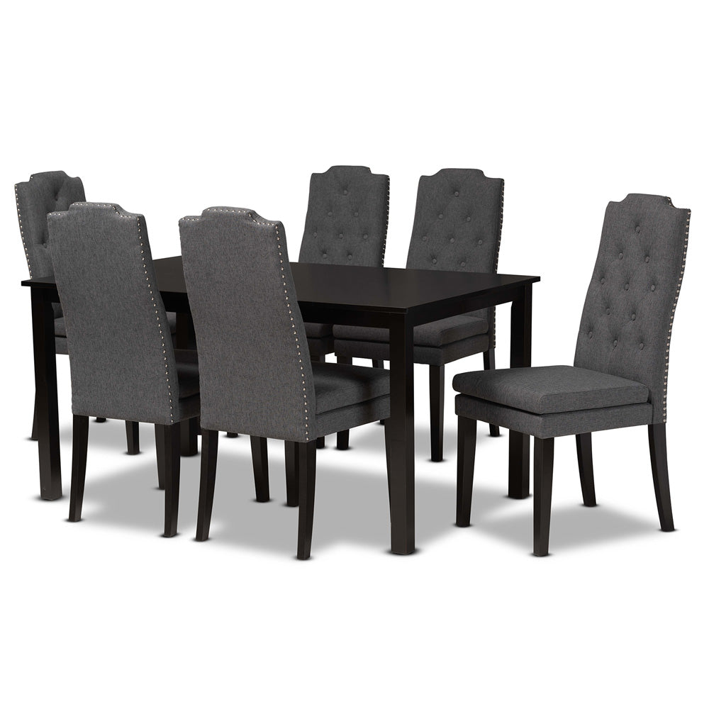 Baxton Studio - Dylin Dining Set in Dark Grey/Dark Brown - BBT5158-Dark Grey/Dark Brown-7PC Dining Set view 1